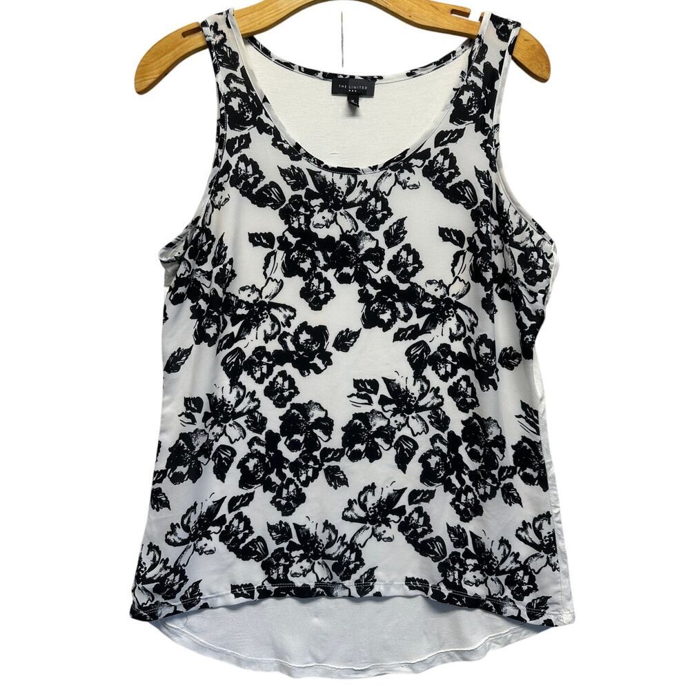 Black‎ White Dressy Career Tank Sheer T Shirt Back EUC Classy M